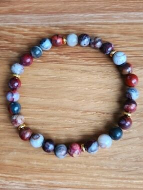 Red Mexican Crazy Lace Agate Beads Bracelet, Stretch, Hand Crafted